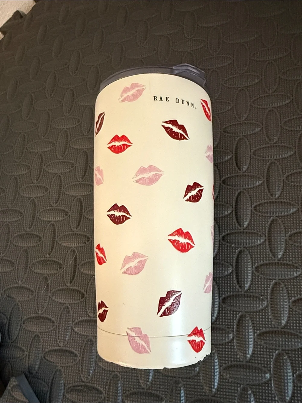 Rae Dunn White Tumbler with Pink and Red Lip Prints